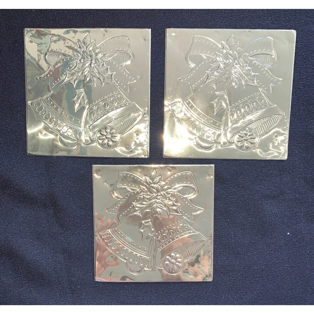 Vintage Embossed Christmas Bells Foil Stickers Gift Trim Topper MCM Decor Lot/3